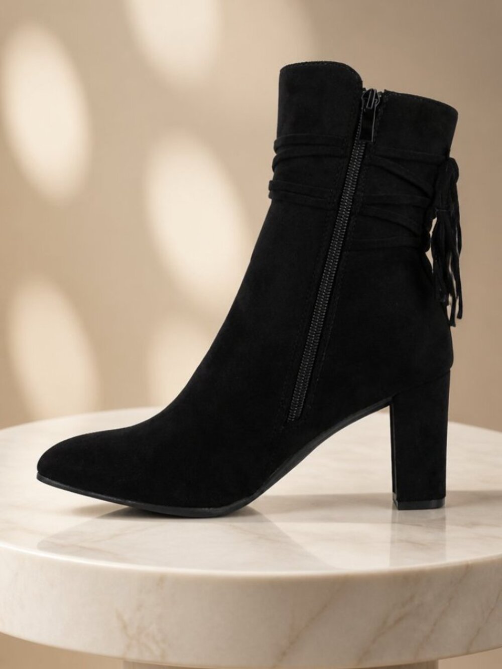 Journee Collection Women's Zuri Black Faux Suede Tasseled Ankle Boots-Sz 7.5 NEW - Picture 2 of 4